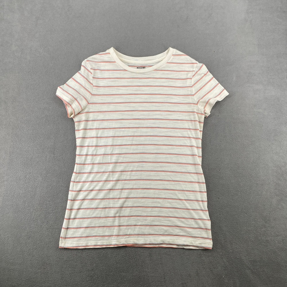 Mossimo Supply Co Womens Medium Cream Striped Short Sleeve Crew Neck T-Shirt